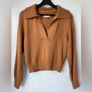 Maeve Long-Sleeve collared light brown sweater. XS